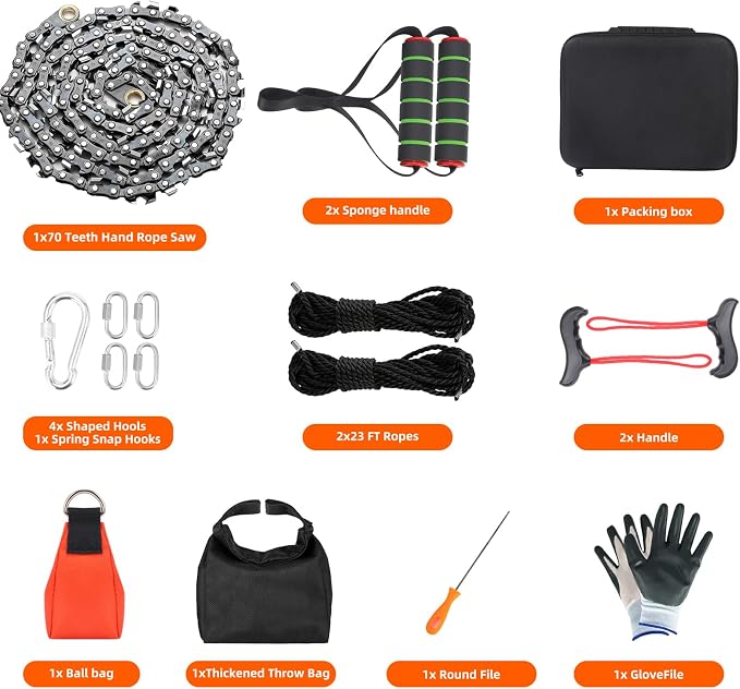 Rope Saw 55 inch High Limb Rope Saw with 70 Sharp Teeth, Rope Saw Tree Saw High Limb Both Sides, Pocket chainsaw