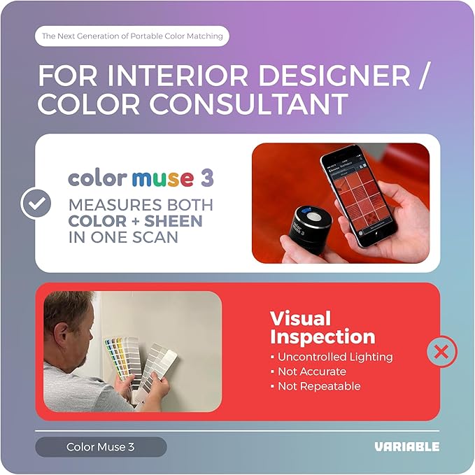 COLOR MUSE 3 Portable Color Matching and Paint Scanner Device – Wireless Digital Colorimeter Sensor for Accurate Color and Sheen Detection – Pocket-Sized, Easy Carry, Indoor/Outdoor Projects – Black