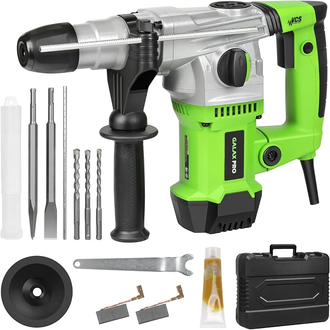 GALAX PRO SDS-Plus Rotary Hammer Drill 1500W 0-4000RPM, 4 in 1 Functions | 360° Anti Vibration Auxiliary Handle, Heavy Duty Electric Rotary Hammer Drill with Case,for Metal, Wood, Brick, Plastic