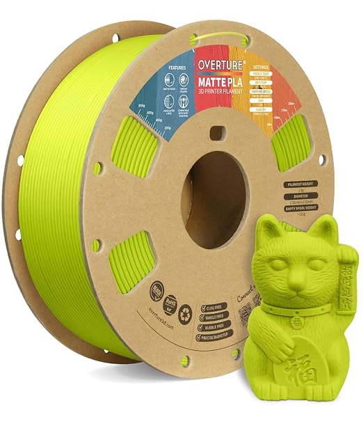 OVERTURE Matte PLA 1.75mm, Low Warp & Smooth Finish 3D Printer Filament | Frosted Matt Finish Hides Layer Lines, 1kg Spool (2.2lbs) Cardboard Spool, Fit Most FDM Printer (Matte Grass Green)