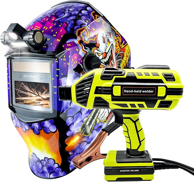 TRQWH Auto Darkening Welding Helmet & Portable Welder Machine 110V ARC Handheld Welder