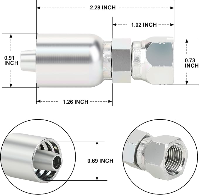 3/8’’ Hose x 3/8’’ JIC 37 Degree Female Swivel Hydraulic Hose Crimp Fittings, 10PCS Set for Single Wire Hydraulic Hose