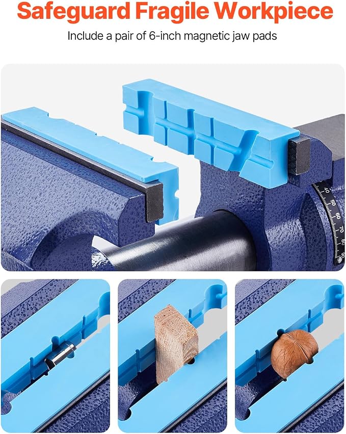 VEVOR Heavy Duty Bench Vise, 6.5 Inch Jaw Width, 5 Inch Max Opening, Multi-Purpose Ductile Iron, Anvil, 360° Swivel Base, 5620 Lbs Clamp Force