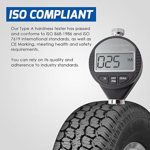 Shore A Rubber Portable Hardness Meter, Pocket Size 0-100HA Digital Hardness Durometer Meter Tester with Large LCD Display, Suitable for Rubber, Leather, Resin, Fiber, Glass, and Wax