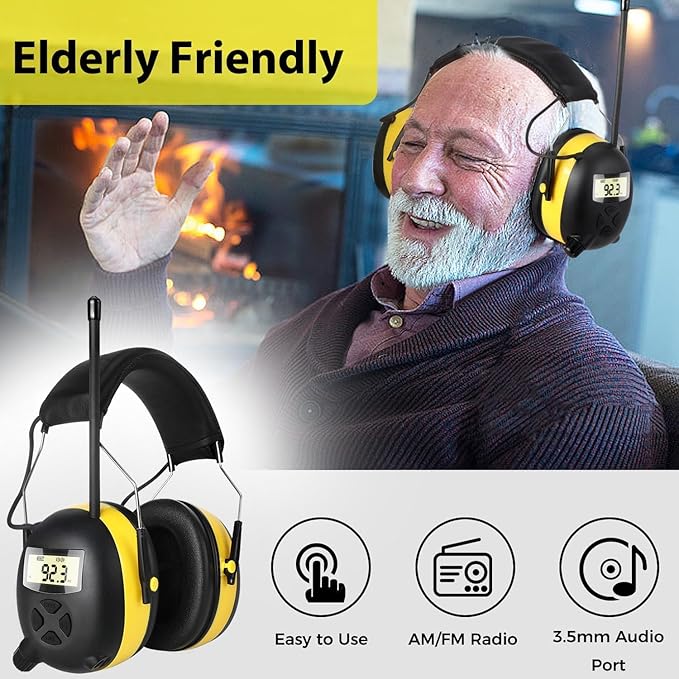 BJKing Upgraded 5.4 Bluetooth Hearing Protection AM/FM Radio Headphones, 30dB SNR Safety Earmuffs, Ear Protection for Mowing, Workshops, and Snowblowing, Black