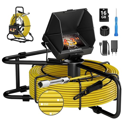 Sewer Camera 100ft 4.3" Pipe Drain Inspection Camera DVR Borescope with 12PCS LED Lights IP68 Waterproof 17/22MM Industrial Endoscope (22MM Camera/30M)