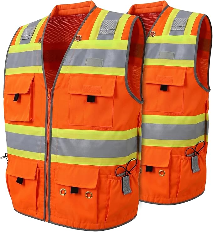 Surveyor Safety Vest with 8 Pockets, ANSI Class 2 High Visibility Vest for Men & Women
