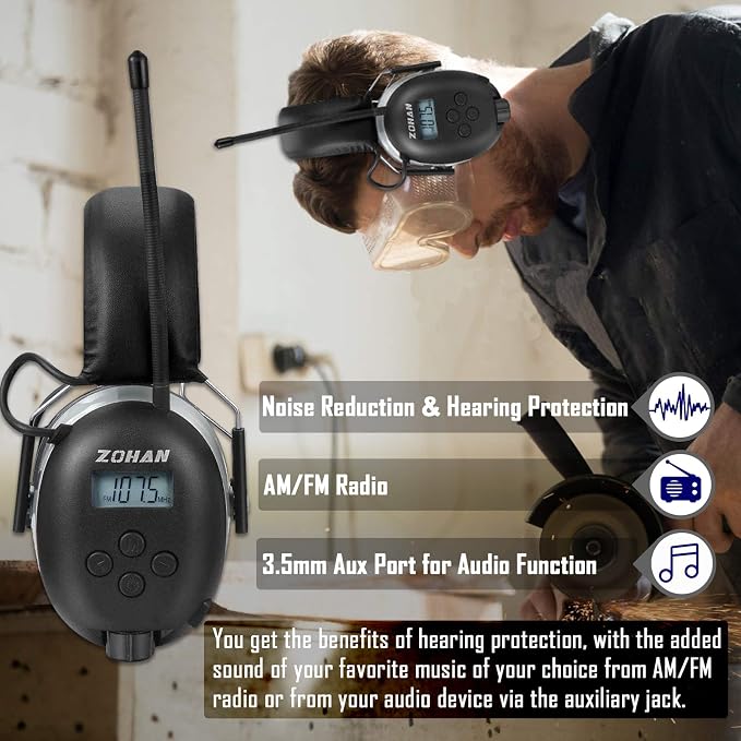 ZOHAN AM/FM Radio Headphone with Digital Display,Ear Protection Noise Reduction Earmuffs,Comfortable Hearing Protector