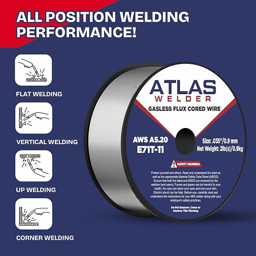 (3 Pack) ATLASWELDER Flux Core Welding Wire, E71T-GS .035 Inch 2LB, Gasless Mild Steel MIG Welding Wire with Low Spatter for All Position Welding