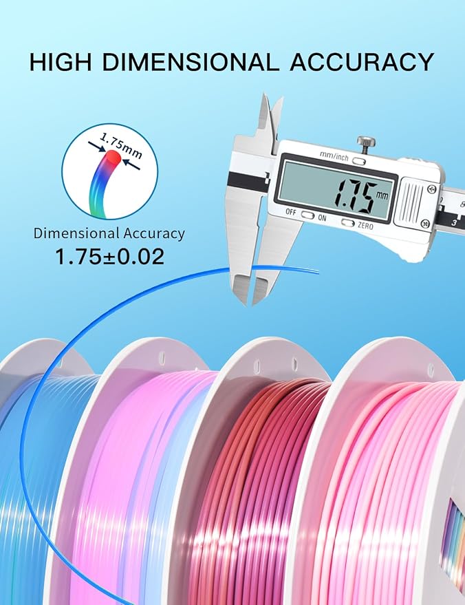 PINBALL Silk Rainbow & Crystal Rainbow PLA Filament 1.75mm, 3D Printer Filament Fast Color Change, Fit Most FDM Printers, 250g Spool, 4 Rolls