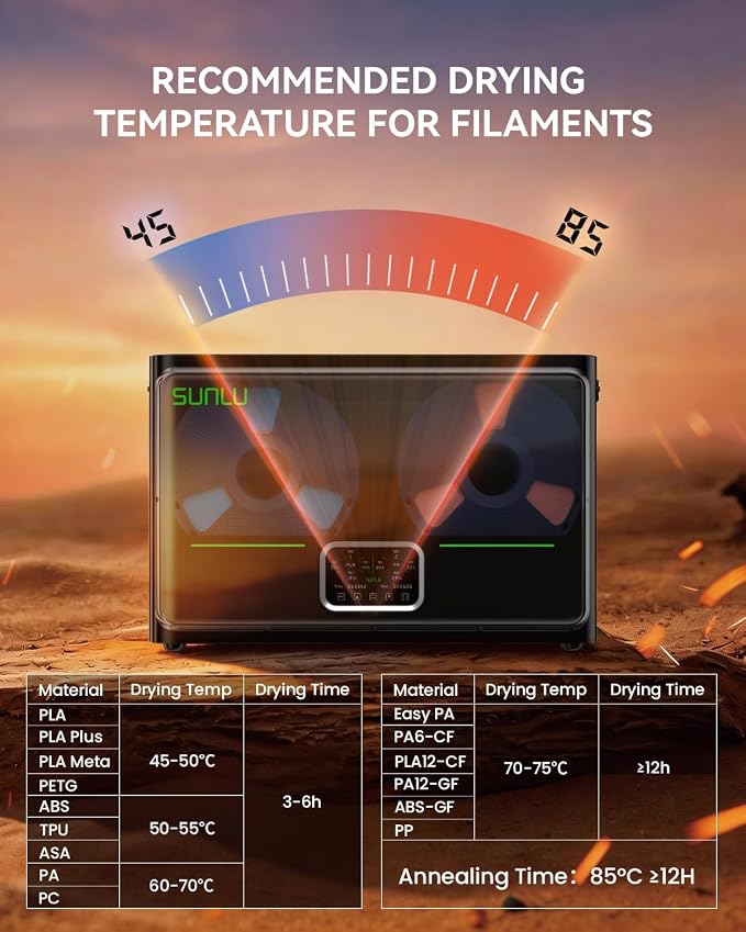 SUNLU 3D Printer Filament Dryer S4 Pro,Dual-Zone Temp Control,Black | up to 85°C,380W PTC Heater,Annealing,Auto Humidity Control,for ABS/PLA/PETG/Nylon