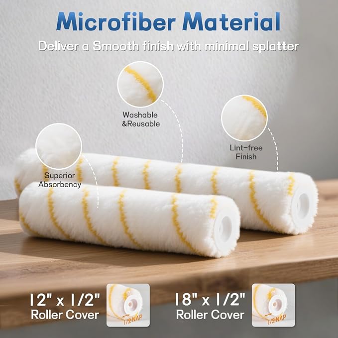 Paint Roller Kit, Rocfinity Paint Roller with 6ft Extension Pole,12"18" Painting Supplies for Walls & Ceilings,Paint Brushes for Home Interior Outside,Long Roller with Tray & Painters Tape