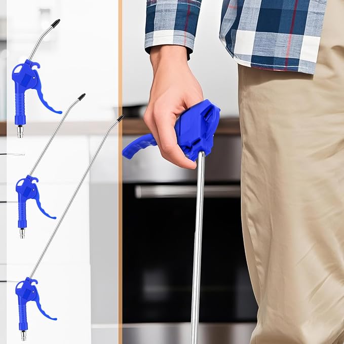 MorningRo 6 Pcs Air Blow Gun Kit with 19", 11", and 4" Pistol Grip Air Blow Gun Tools Compressor Nozzle for Industrial Household Car Detail Mechanics (Blue)