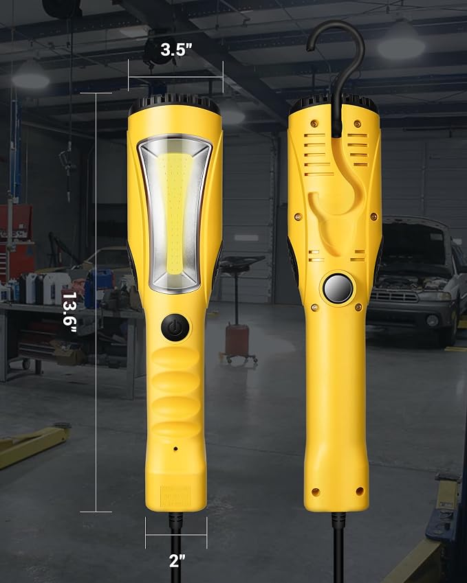 DEWENWILS 15ft &25ft Cord LED Work Light, 2000LM COB LED Trouble Light, Auto Mechanic Light, Strong Magnet, Swivel Hook, Build-in Outlet, Drop Light for Underhood, Garage, Car Repair