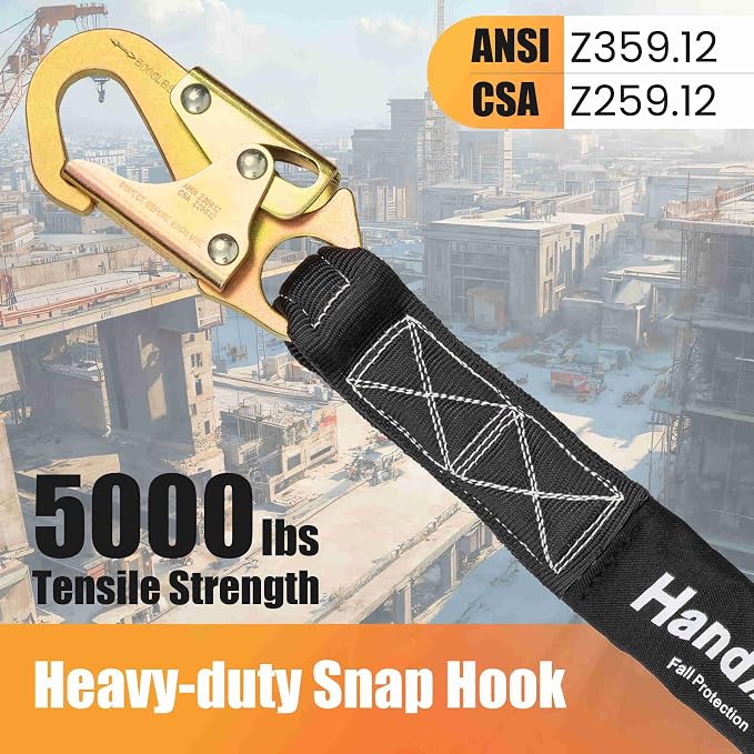Fall Protection Safety Belt With Shock Absorbing Lanyard, Full Body Construction Protection Fall Arrest ANSI Compliant