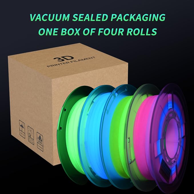 RAMBERY Glow in The Dark 3D Printer Filament Bundle Multicolour Blue Red Yellow Green PLA Filament 1.75mm Luminous 3D Printing Filament, 1.75mm 200gX 4 Spools (1.76 lbs)