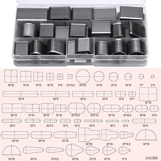 52 Shape Style Leather Hole Punch Tool for Belts, 14 Sizes Corner Punch, Half-Round Punch Set, End Punch, Punch Tool Set Hole Punch Cutter, Leather Punch Tool for Craft
