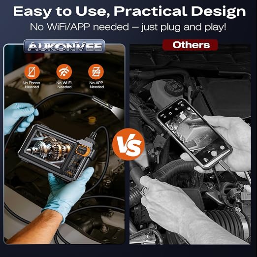 Borescope Dual Lens Endoscope Camera with Light, 4.3" IPS 1920P HD Inspection Camera, 7.9mm IP67 Waterproof with 8+1 Adjustable LEDs, 16.5FT Semi-Rigid Snake Cable for Mechanic, Cool Gadgets for Men