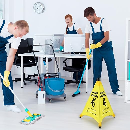 Ceenna 4 Pcs 19.5 Inch Wet Floor Sign Pop-up Safety Cone with Storage Tube Wet Floor Symbol Yellow Warning Sign for Retail, Grocery, Office, Cinema, Restaurant, Mall
