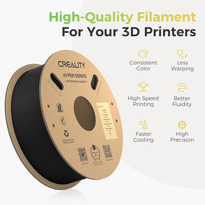 Creality Hyper PLA Filament 2KG, Up to 600mm/s High Speed 3D Printer Filament PLA 1.75mm, No-Tangling Stronger Toughness Fit Most 3D Printers