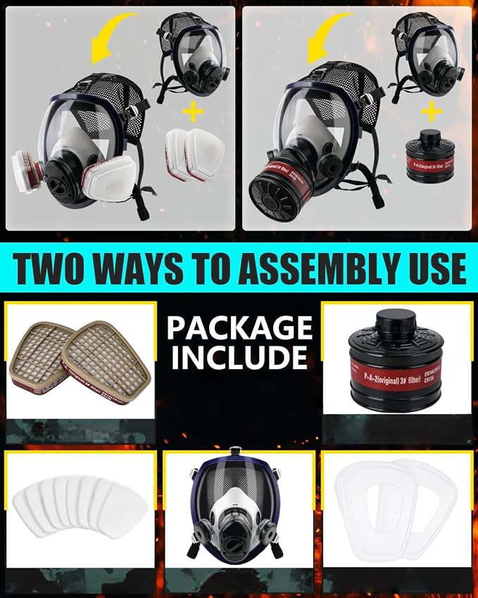 Reusable Full Face Cover Set,Full Facepiece for Staining,Car Spraying,Painting,Sanding &Cutting,Grinding,DIY and Other Work Protection