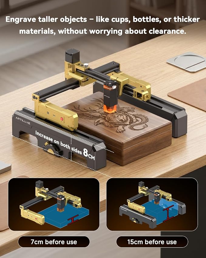 Artilume Laser Engraver Portable Cutter Machine APP-Control Riser & Protective Casing for Small Business 200x150mm Working Area for Wood Leather Acrylic Coated Metal–DIY & Crafting T1-7W