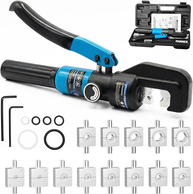 BLIKA Hydraulic Crimping Tool with 13 Dies, 10 Ton Battery Cable Crimper Tool & Wire Rope Crimping Tool 12AWG-2/0AWG for Stainless Steel Cable Railing Hardware Kit, LB