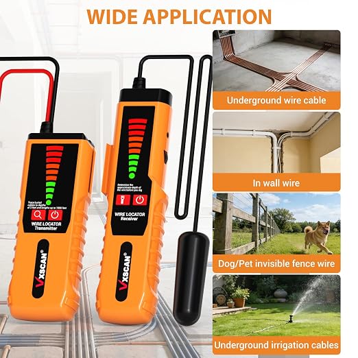 Underground Wire Locator, VXSCAN F04 Cable Locator with Earphone, Buried Wire Locators for Dog Fence Cables, Wire Locator Electrical for Detecting Cable Breaks, Irrigation Control Wires