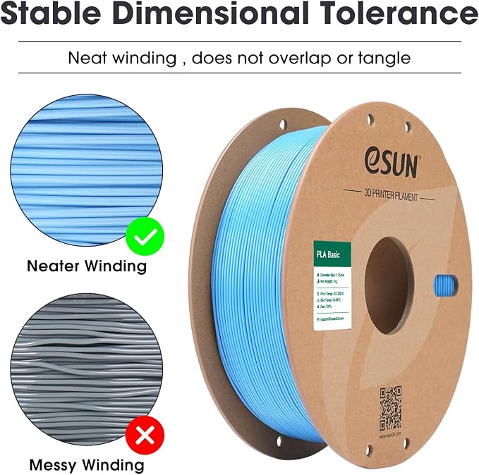eSUN PLA Basic Filament 1.75mm, 3D Printer Filament High Speed PLA for Fast Printing, 1KG per Spool, 2 Spools High Speed 3D Printing Filament, Light Blue
