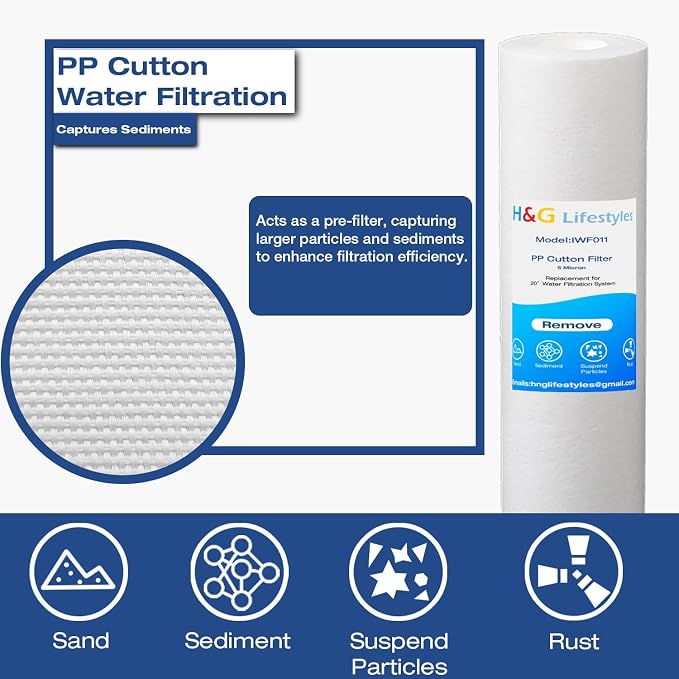 H&G Lifestyles Whole House Water Filter Cartridge 4.5 x 20 KDF Water Filter | Polyphosphate Water Descaler, PP Cotton Filter, Compatible with ECP5-20BB,SPC-45-2005,DGD-5005-20