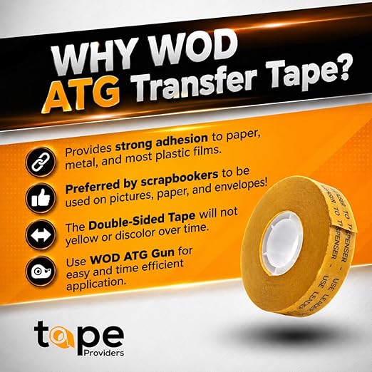 WOD General Purpose ATG Tape, 3/4 inch x 36 yds. (Set of 48 Rolls) Adhesive Transfer Tape Glider Refill Rolls Clear Adhesive on Gold Liner (Acid Free) RWATG20