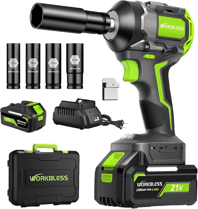 1/2 Brushless Cordless Impact Wrench Kit, Max 850Nm (630ft-Lbs) Lightweight Electric Impact Gun with Variable Speed, 1 Pack 20V 4Ah Battery, 4 Sockets for Home & DIY Project