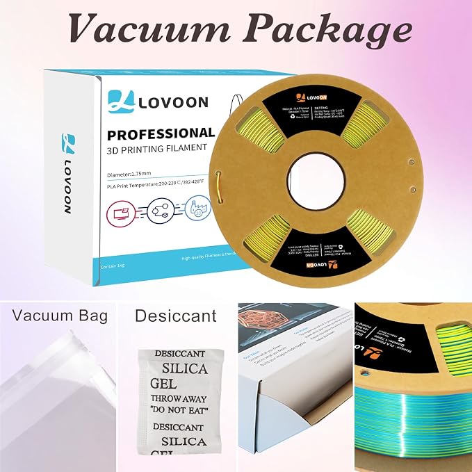 LOVOON PLA 3D Printing Filament 1.75MM Tricolor Change by Angle Filament PLA Multicolor Silk pla Filament, Fit Most FDM Printers and 3D Pen, Silk Rose Red/Sky Blue/Yellow, 1KG(2.2lb)/Spool