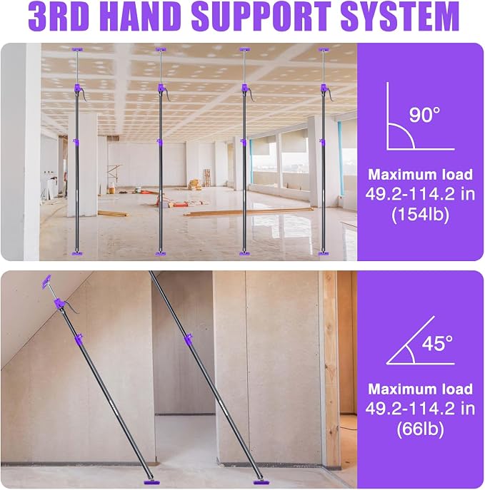 Quality Steel Adjustable Cabinet Jack Support Pole, Quick Support Rod & Drywall Jack, Zip wall Dust Barrier Poles, 3rd Hand Support System 154LB, Cabinet Installations from 49.2-114.2 in, 4-Pack