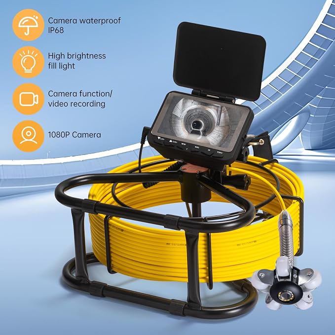 Sewer Camera 66ft,Drain Pipe Camera HD 4.3in Screen DVR 23MM Plumbing Snake Borescope with 12pcs LEDs Light, IP68 Sewer Inspection borescopes for Plumber(66ft/20M)