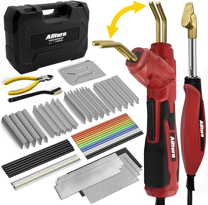 Allturn Plastic Welder 2-in-1 Car Bumper Repair Kit,RED | Carry Case, 75 PCS Welding Rods, 400 PCS Staples