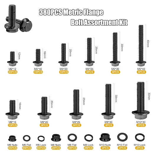 ZTF 3745PCS Nuts and Bolts Assortment Kit, Metric Flange Bolt Set & Screw Assortment Kit M2 M3 M4 M5 M6x1.0 M8x1.25 M10x1.5 Bolt(4-45mm) 42 Sizes Hex Socket Flat Head & Cap Head Metric Screw
