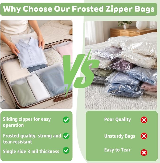 Clothing Shipping Bags 12x16 Inch 80 PCS for Small Business, Clothing Packaging Bags for Shipping, Frosted Zipper Plastic Bag for Clothing, 3 Mil, Suitable for Hoodies, Sweaters, Jackets