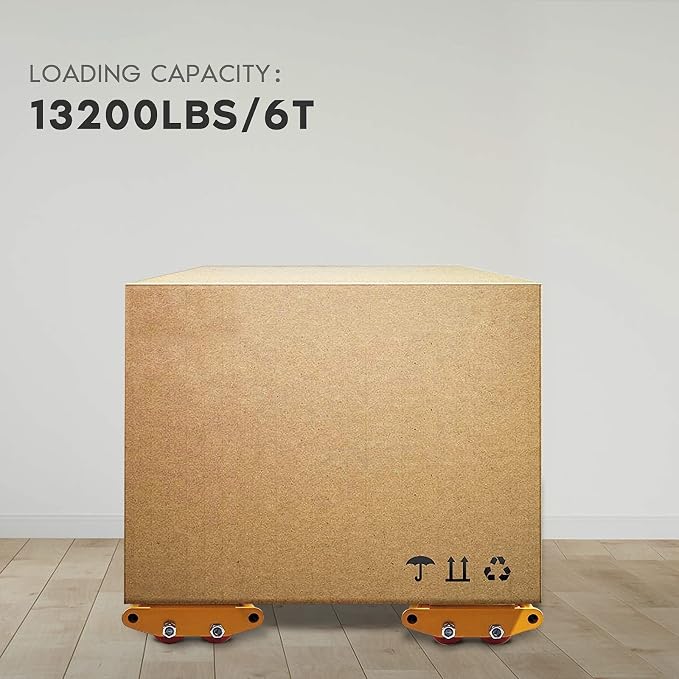 6T Heavy Duty Machine Dolly Skate with 360° Rotation Cap | for Industrial Moving Equipment, Yellow Carbon Steel PU Rollers, 13200lbs, 1pc