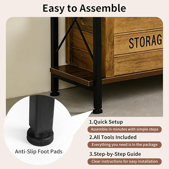 COSYSUPER 3 Tier Storage Shelf, Small Industrial Shelving Unit with Metal Frame & Wood Shelves, Sturdy 3 Shelf Organizer for Bedroom, Living Room, Entryway, Easy Assembly