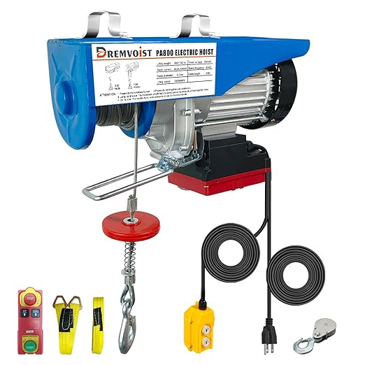 Electric Hoist with Remote Control,1760lbs Electric Hoist 110 Volt,Electric Hoist Winch Wireless/Wired 2 in 1,33/66FT Lifting Height,for Factories,Garage,Warehouses, Construction Site