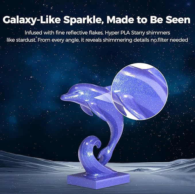 Creality Hyper PLA Starry Galaxy 3D Printer Filament, Sparkle PLA 1.75mm, Shimmering Stardust Finish, High Speed RFID Smart Filament, Smooth Shine Fits for Most 3D Printers