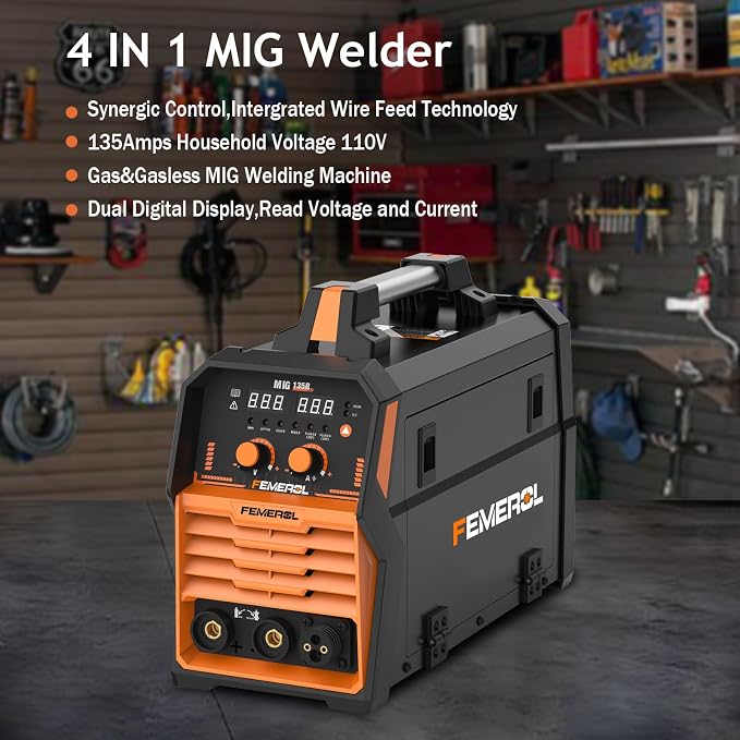 FEMEROL MIG Welder 110V 4 in 1 Multiprocess Welding Machine 135A Gas/Gasless Flux Core MIG Welder/Lift TIG/Stick With Synergy IGBT Inverter