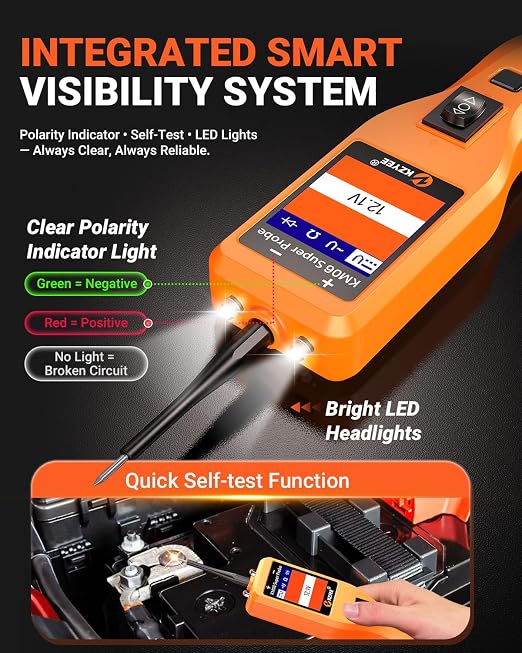 KZYEE KM06 Automotive Power Circuit Probe Tester 8-35V, All-in-One Electrical Diagnostic Tool with Component Activation, Short Circuit Finder, Wire Tracer & Trailer Light Tester for Cars, Trucks & RVs