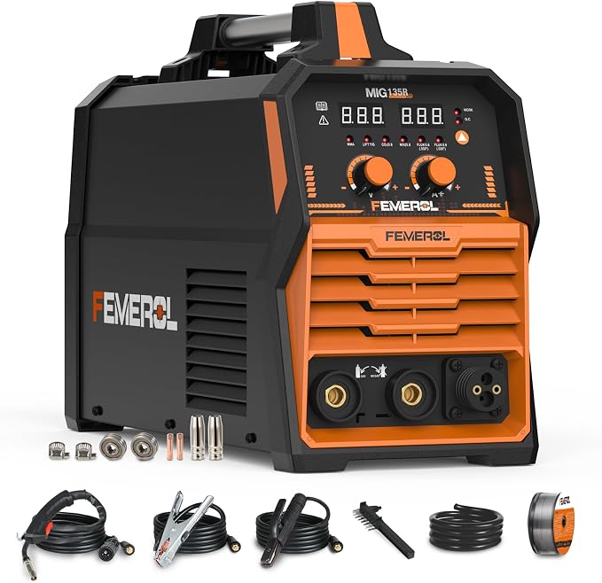 FEMEROL MIG Welder 110V 4 in 1 Multiprocess Welding Machine 135A Gas/Gasless Flux Core MIG Welder/Lift TIG/Stick With Synergy IGBT Inverter