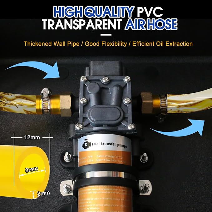 12V 75W Electric Fuel Transfer Pump Set, Gasoline Transfer Pump Kit Moves Up to 110 Gallons of Gas or Diesel Per Hour, Electric Gas Pump for Vehicles, Boats, UTV, Tractors
