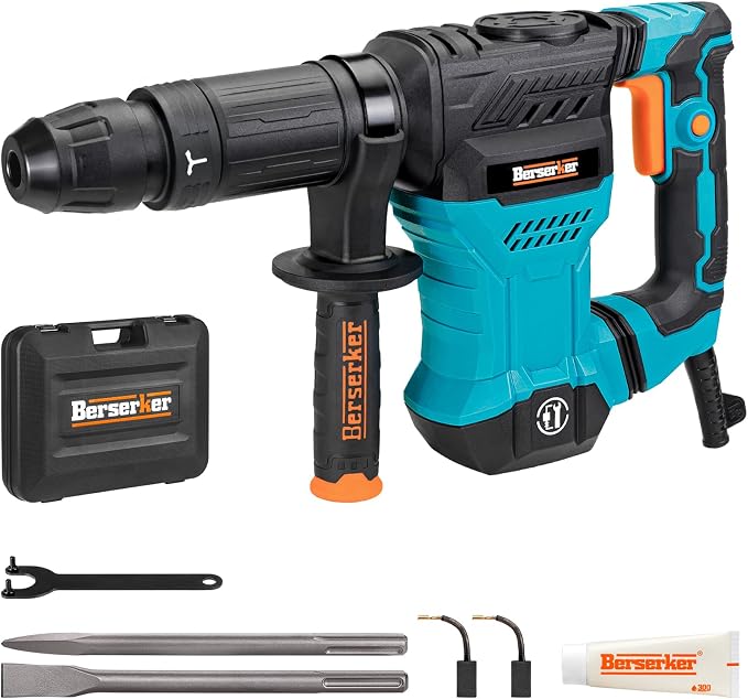 Berserker 1300W 12-Pound SDS-Max Demolition Jack Hammer 45HM,11-Amp Corded | Small Lightweight Electric Concrete Breaker for Tile Removal with Vibration Control,Trigger Lock,Carrying Case & 2 Chisels