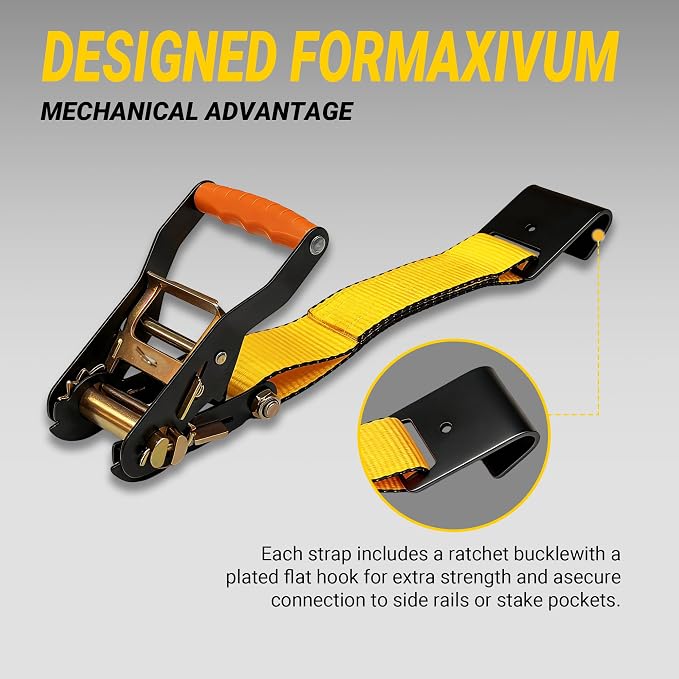 Car Tie Down Straps for Trailers, 4 Pack 2" x 96" Heavy Duty Car Hauler Ratchet Straps, 10,000 lbs Break Strength, Tire Ratchet Straps with Flat Hooks, Lasso Style for Cars, SUVs, UTVs & Trucks