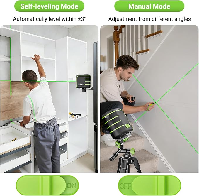 Laser Level with 60" Tripod, Rechargeable, Self Leveling Lazer Leveler Tool, Green Cross Lines,10H Runtime, Pulse Mode up to 165 ft, IP54 for DIY, Tile, Cabinet U011G, Fathers Day Dad Gifts
