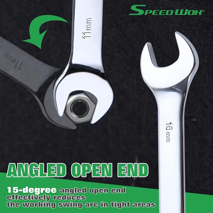 SPEEDWOX 14-Piece Essential Metric Combination Wrench Set Metric 8mm to 24mm 12 Point Combination Wrench Sets in Roll-up Pouch for General Household Garage Chrome Vanadium Steel Mirror Chrome Finish